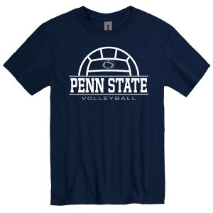 navy short sleeve t-shirt with Penn State Volleyball, Athletic Logo, and volleyball graphic